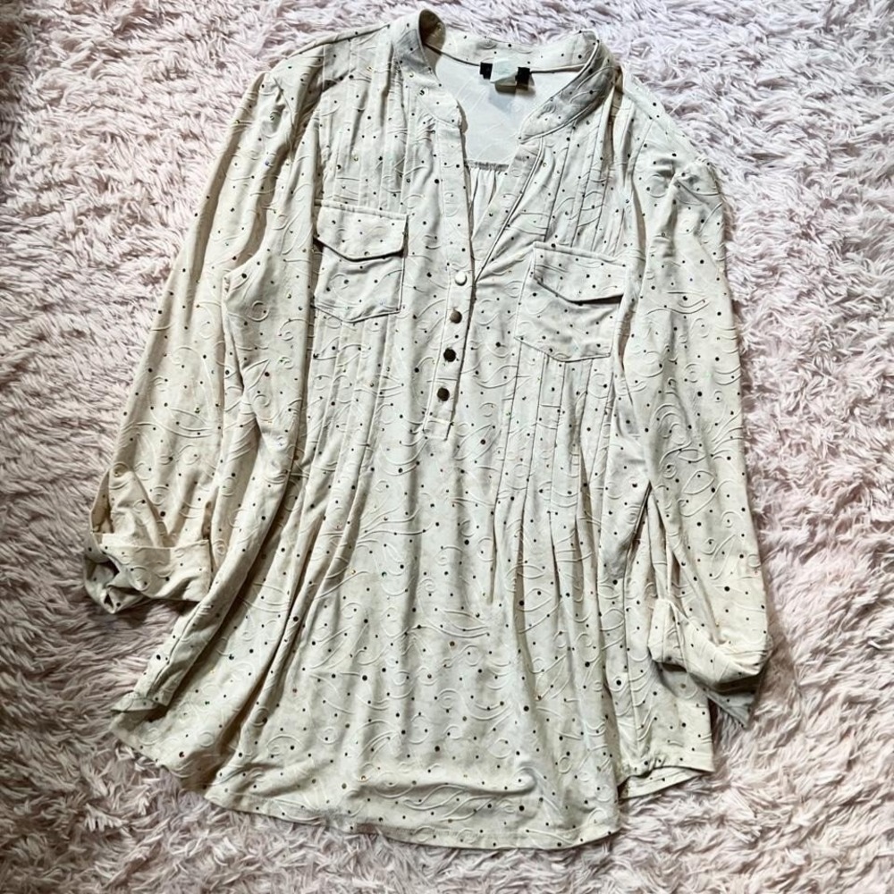Whimsical Textured Grandma Core Sparkle Henley Top Womens XL Angel Quirky Indie